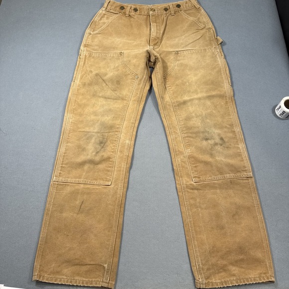 Carhartt Double Knee Tan Pants Men's BO1 BRN USA Loose 34X34 LOGGER BUTTONS - Picture 1 of 7